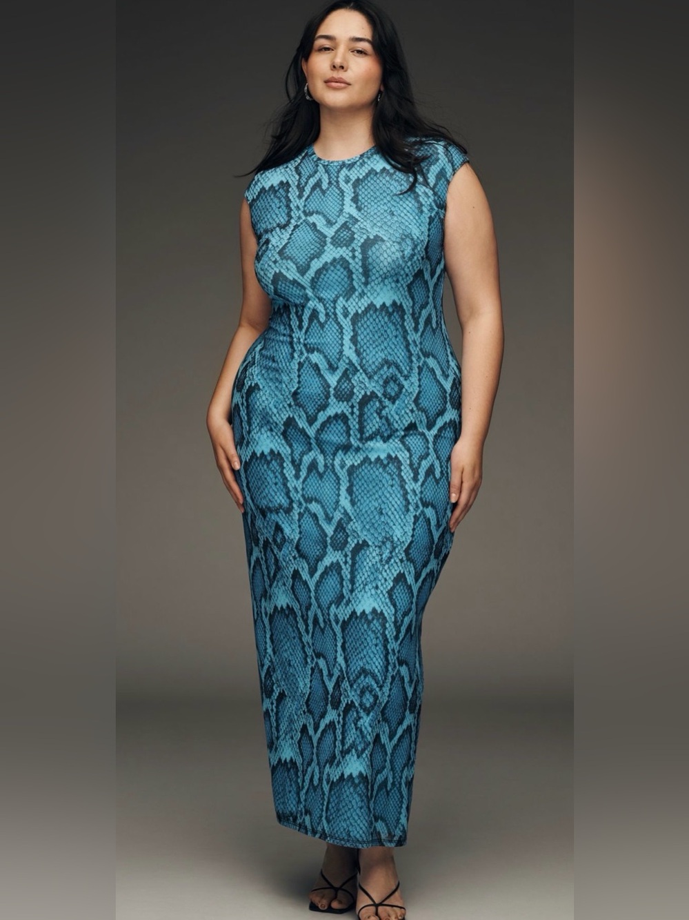 Anthropologie AFRM Blue Snake Print Bodycon Cap Sleeve Maxi Dress 2x